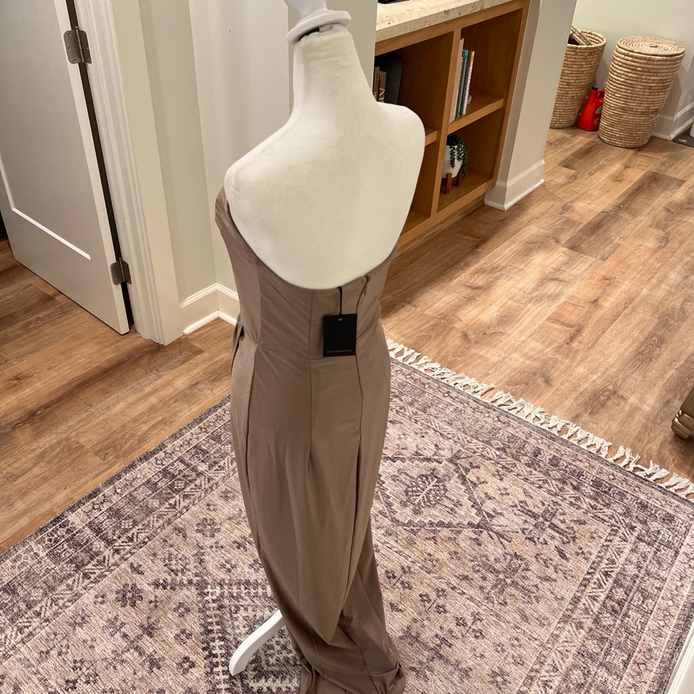 New with tags- never been worn-Michael Costello One Shoulder Brown Dress- size:M - Picture 10 of 11